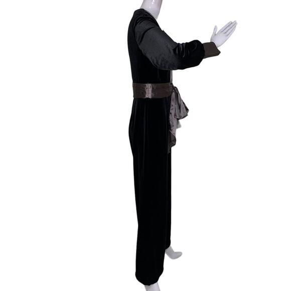 Kloth Velour Deep-V Jumpsuit Long Sleeve Wide Leg Black Size M - Picture 7 of 13